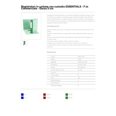 Registratore commerciale Esselte Essentials G72 23x30 cm dorso 5 cm verde - 390772180